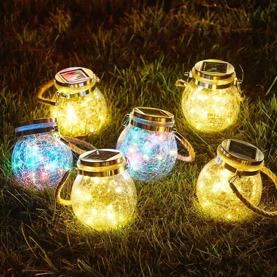 Crackle LED zonnelampen Patio Glas hangende lampen Wishing Christmas Mason Jar lampen